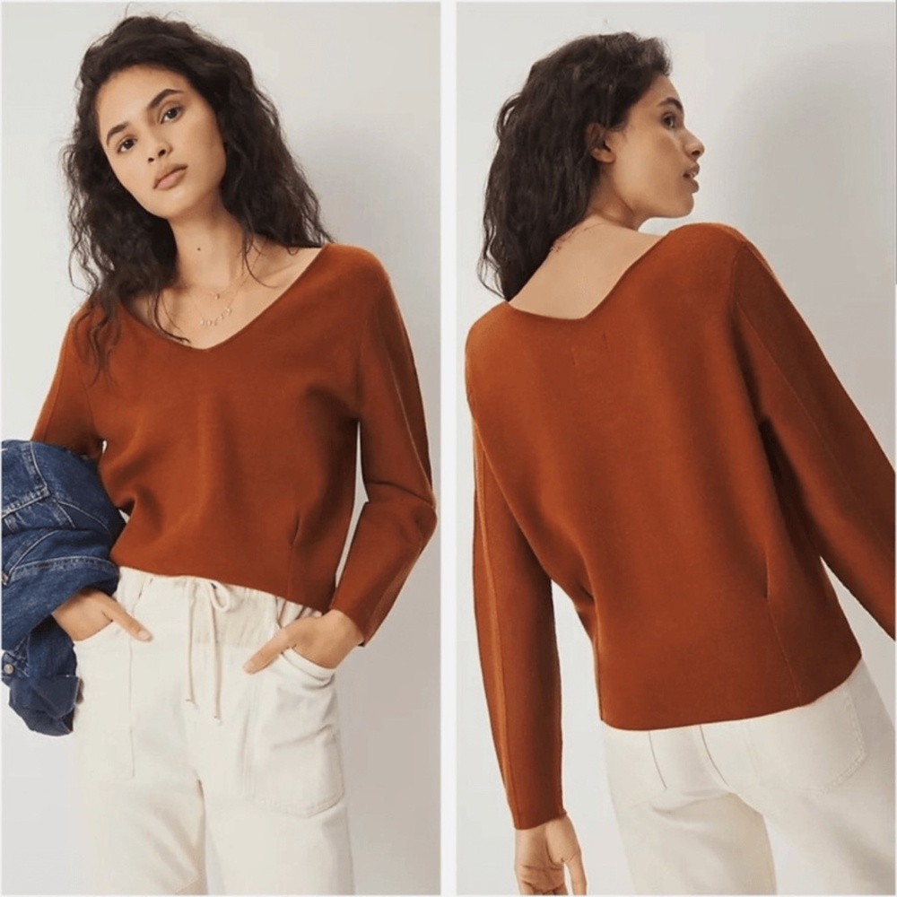 Maeve Anthropologie | Lupita V-neck Sweater | Cedar | Size Small
